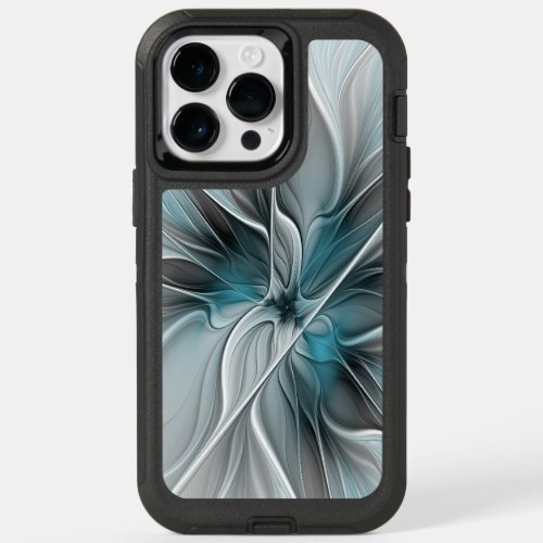Floral Fractal Modern Abstract Flower Blue Gray OtterBox iPhone 14 Pro Max Case
