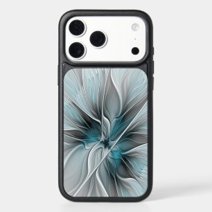 Floral Fractal Modern Abstract Flower Blue Gray iPhone 17 Pro Max Case