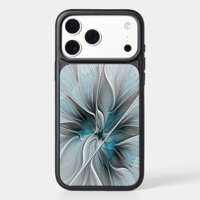 Floral Fractal Modern Abstract Flower Blue Gray Otterbox iPhone Case (Back)