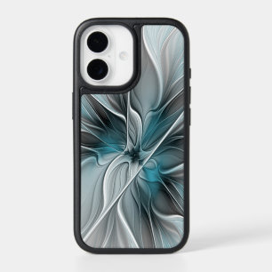Floral Fractal Modern Abstract Flower Blue Gray iPhone 17 Case