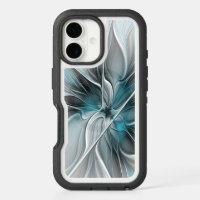 Floral Fractal Modern Abstract Flower Blue Gray