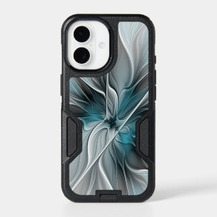 Floral Fractal Modern Abstract Flower Blue Gray iPhone 17 Case