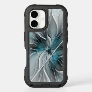 Floral Fractal Modern Abstract Flower Blue Gray iPhone 16 Case