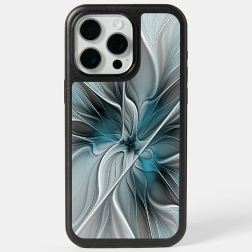 Floral Fractal Modern Abstract Flower Blue Gray iPhone 15 Pro Max Case