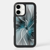 Floral Fractal Modern Abstract Flower Blue Gray