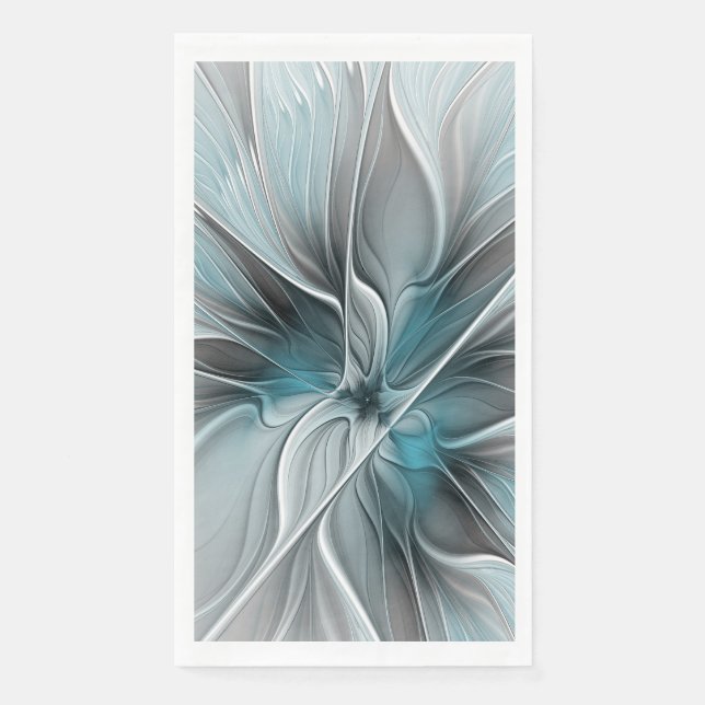 Floral Fractal Modern Abstract Flower Blue Gray Paper Guest Towels (Front)