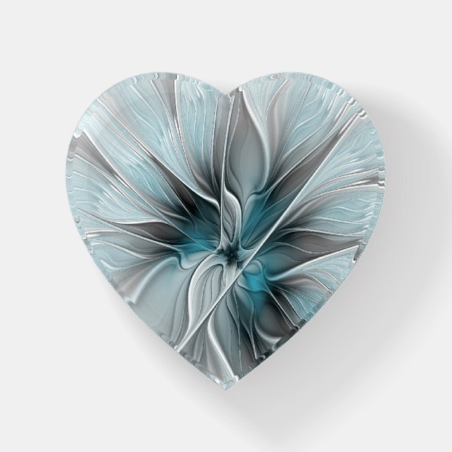 Floral Fractal Modern Abstract Flower Blue Gray Paperweight (Front)