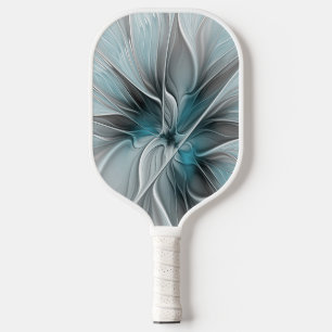 Floral Fractal Modern Abstract Flower Blue Gray Pickleball Paddle