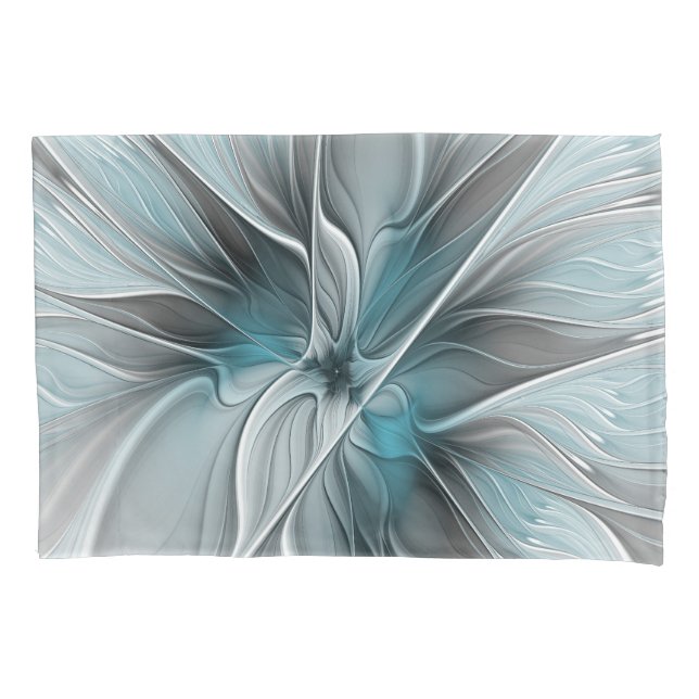 Floral Fractal Modern Abstract Flower Blue Gray Pillow Case (Front)