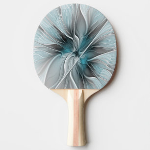 Floral Fractal Modern Abstract Flower Blue Gray Ping Pong Paddle