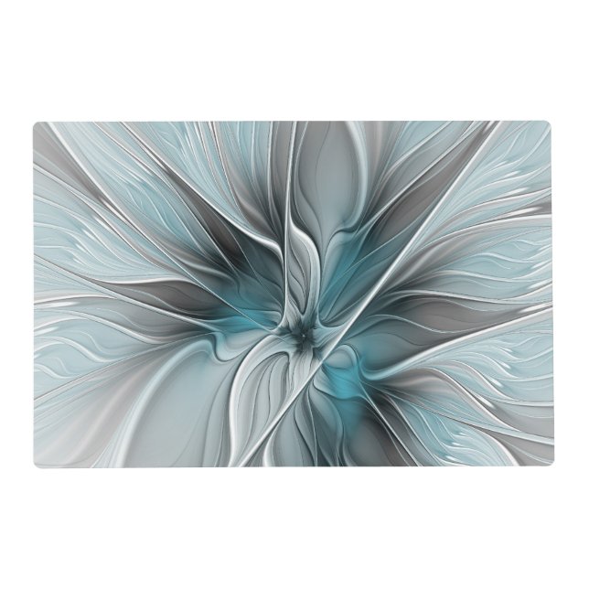Floral Fractal Modern Abstract Flower Blue Gray Placemat (Front)
