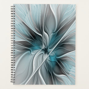 Floral Fractal Modern Abstract Flower Blue Gray Planner