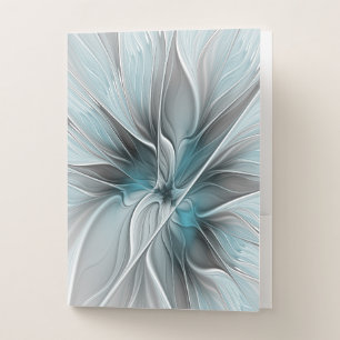 Floral Fractal Modern Abstract Flower Blue Gray Pocket Folder