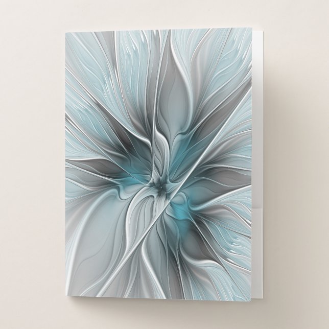 Floral Fractal Modern Abstract Flower Blue Gray Pocket Folder (Front)