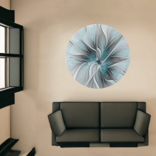 Floral Fractal Modern Abstract Flower Blue Gray Rug