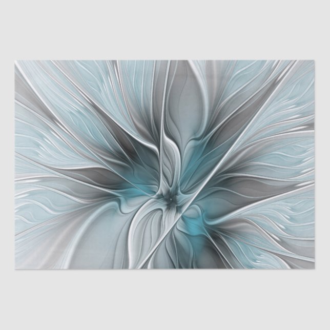 Floral Fractal Modern Abstract Flower Blue Gray Tissue Paper (Front)