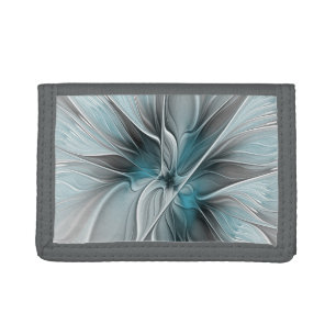Floral Fractal Modern Abstract Flower Blue Gray Trifold Wallet