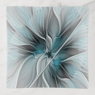 Floral Fractal Modern Abstract Flower Blue Gray Trinket Tray