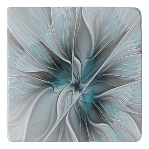 Floral Fractal Modern Abstract Flower Blue Gray Trivet