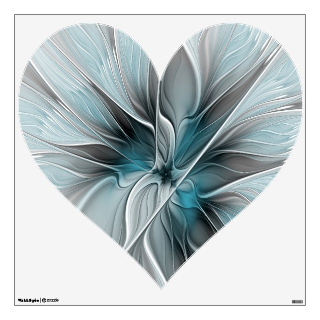 Floral Fractal Modern Abstract Flower Blue Gray Wall Decal (Front)