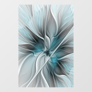 Floral Fractal Modern Abstract Flower Blue Gray Window Cling