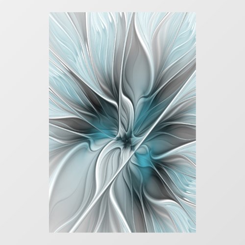 Floral Fractal Modern Abstract Flower Blue Gray Window Cling