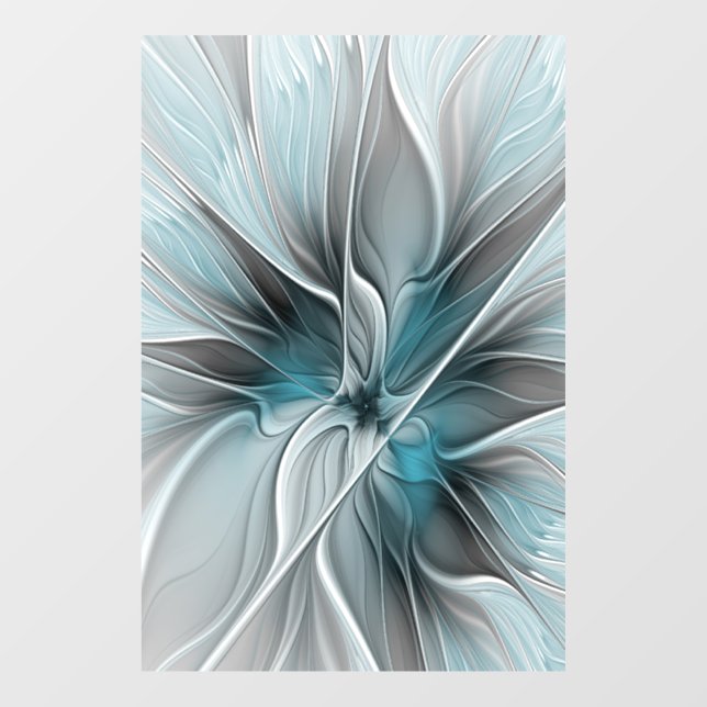 Floral Fractal Modern Abstract Flower Blue Gray Window Cling (Sheet)