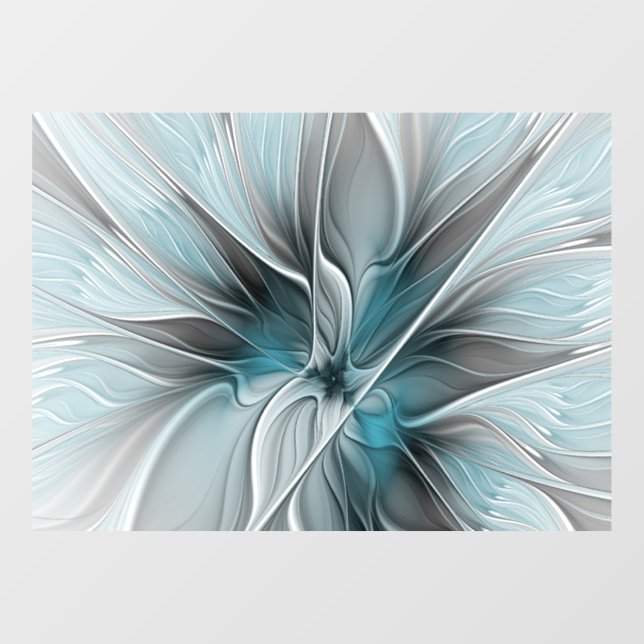 Floral Fractal Modern Abstract Flower Blue Gray Window Cling (Sheet)