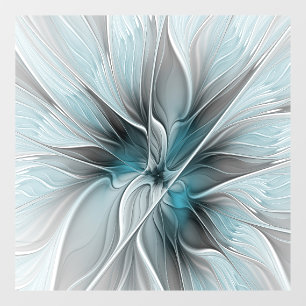 Floral Fractal Modern Abstract Flower Blue Gray Window Cling