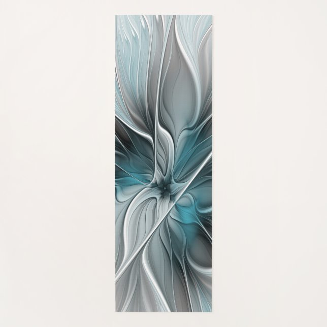 Floral Fractal Modern Abstract Flower Blue Gray Yoga Mat (Front)