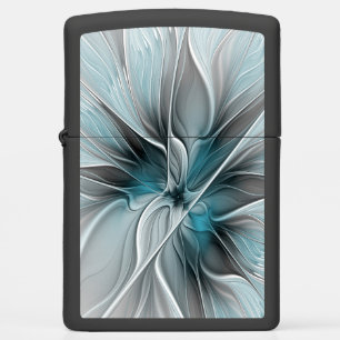 Floral Fractal Modern Abstract Flower Blue Gray Zippo Lighter
