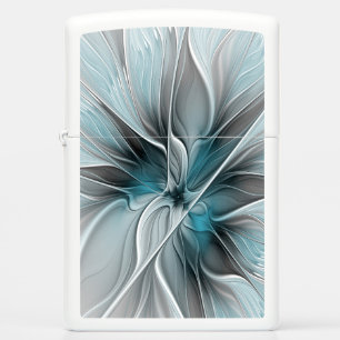 Floral Fractal Modern Abstract Flower Blue Gray Zippo Lighter