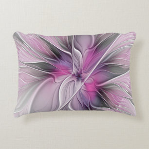 Floral Fractal Modern Abstract Flower Pink Gray Accent Pillow