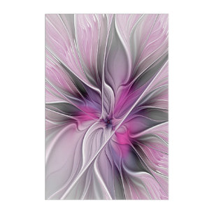 Floral Fractal Modern Abstract Flower Pink Gray Acrylic Print