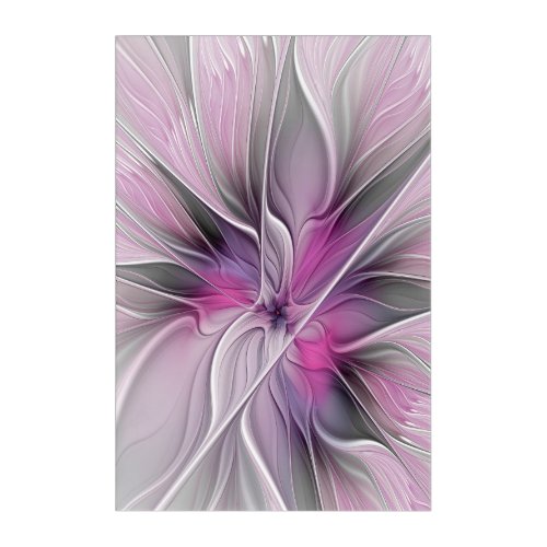 Floral Fractal Modern Abstract Flower Pink Gray Acrylic Print