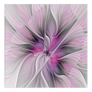 Floral Fractal Modern Abstract Flower Pink Gray Acrylic Print