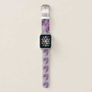 Floral Fractal Modern Abstract Flower Pink Gray Apple Watch Band