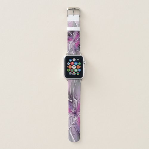 Floral Fractal Modern Abstract Flower Pink Gray Apple Watch Band