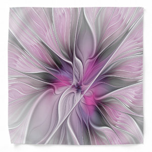 Floral Fractal Modern Abstract Flower Pink Gray Bandana