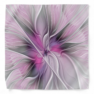 Floral Fractal Modern Abstract Flower Pink Gray Bandana