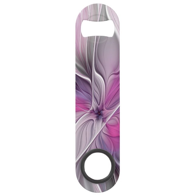 Floral Fractal Modern Abstract Flower Pink Gray Bar Key (Front)
