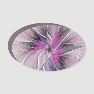 Floral Fractal Modern Abstract Flower Pink Gray Car Magnet