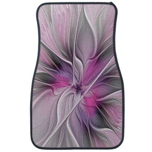 Floral Fractal Modern Abstract Flower Pink Gray Car Mat