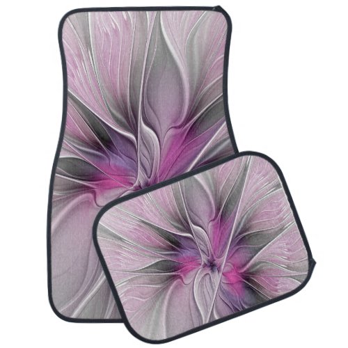 Floral Fractal Modern Abstract Flower Pink Gray Car Mat