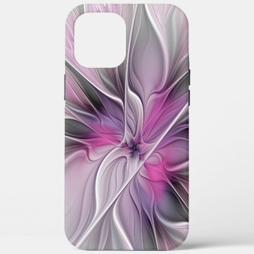 Floral Fractal Modern Abstract Flower Pink Gray iPhone 12 Pro Max Case