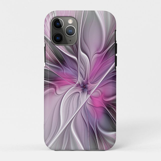 Floral Fractal Modern Abstract Flower Pink Gray Case-Mate iPhone Case (Back)