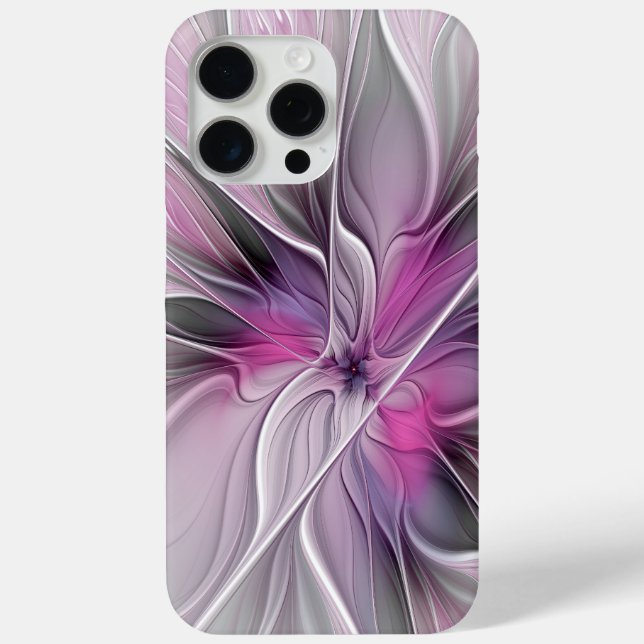 Floral Fractal Modern Abstract Flower Pink Gray Case-Mate iPhone Case (Back)