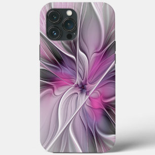 Floral Fractal Modern Abstract Flower Pink Gray iPhone 13 Pro Max Case