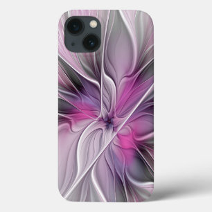 Floral Fractal Modern Abstract Flower Pink Gray iPhone 13 Case