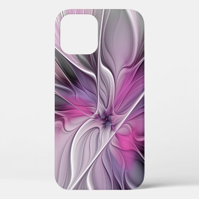 Floral Fractal Modern Abstract Flower Pink Gray Case-Mate iPhone Case (Back)